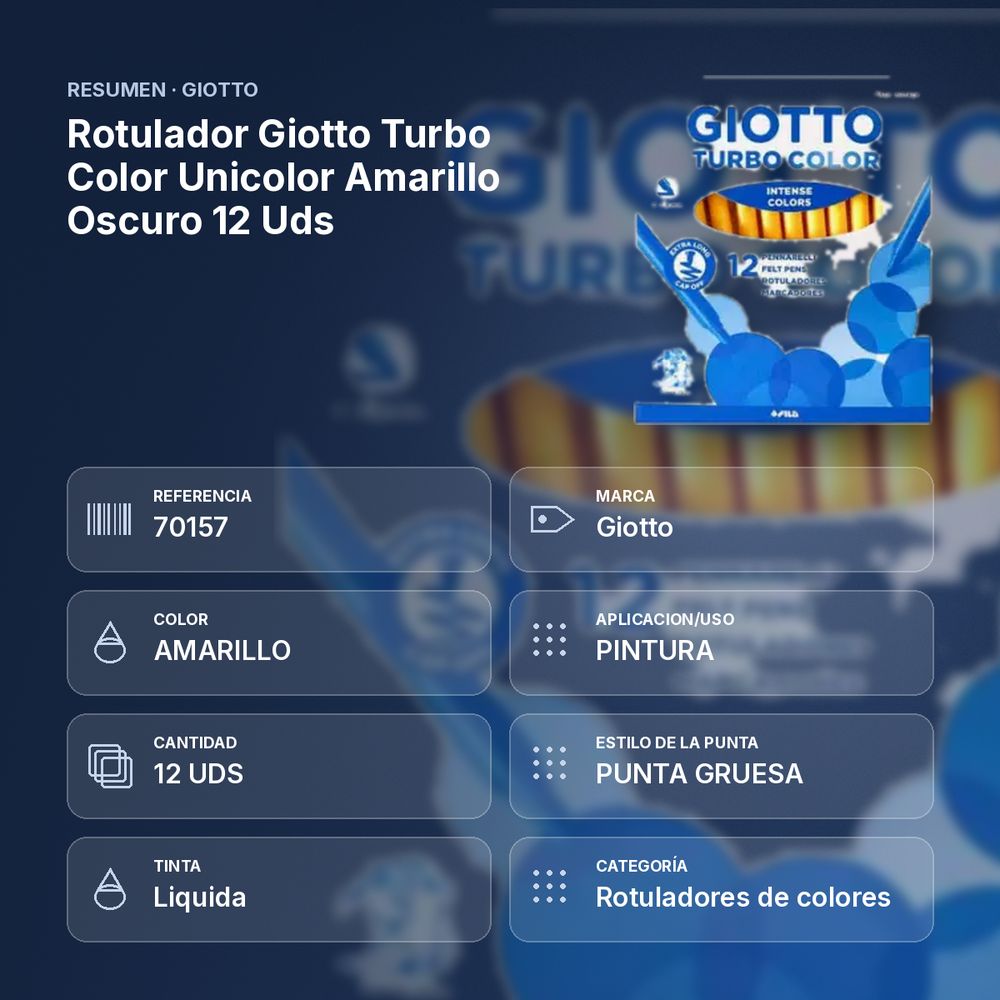 ROTULADOR GIOTTO TURBO COLOR UNICOLOR AMARILLO OSCURO 12 UDS  - resumen de atributos