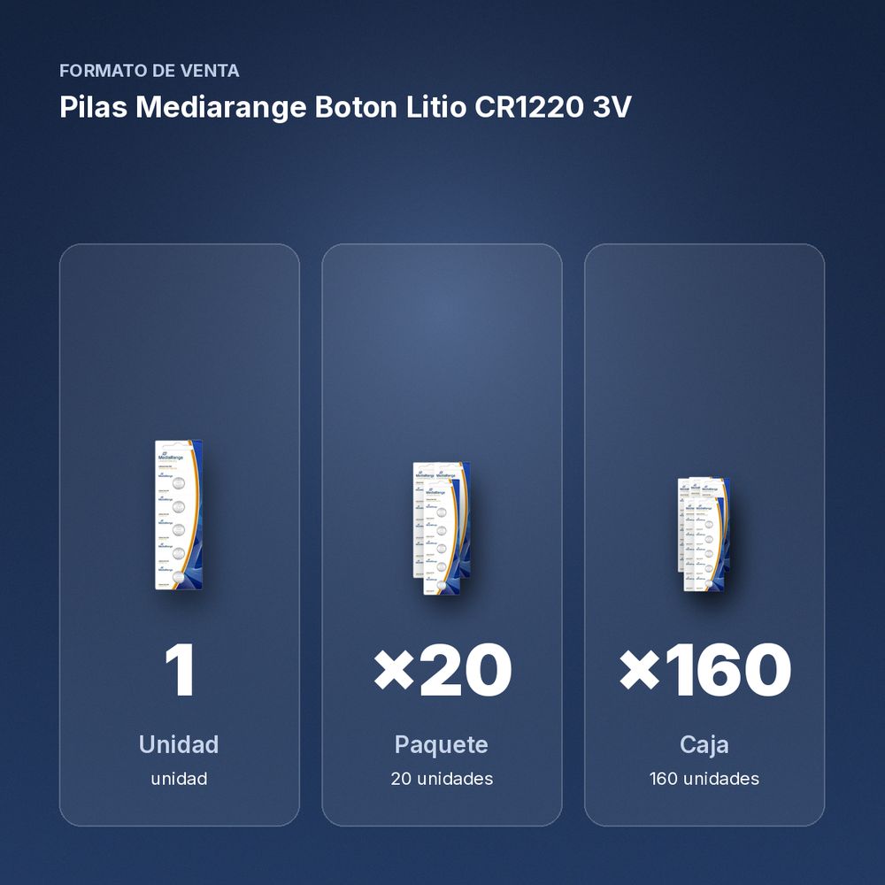 PILAS MEDIARANGE BOTON LITIO CR1220 3V - formato de venta: paquete de 20, caja de 160