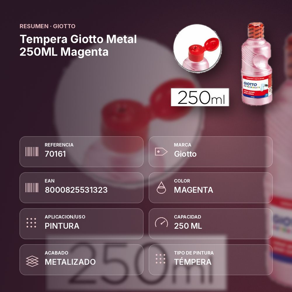 TEMPERA GIOTTO METAL 250ML MAGENTA - resumen de atributos