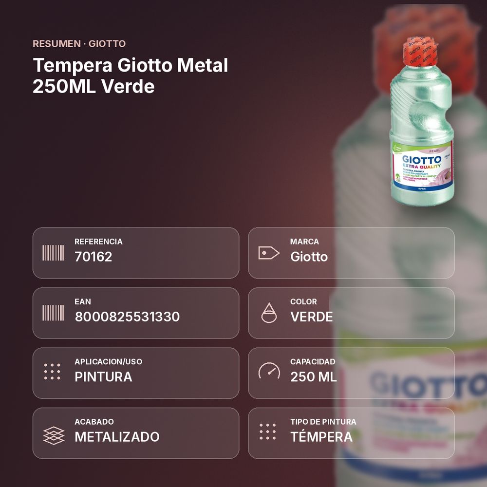 TEMPERA GIOTTO METAL 250ML VERDE - resumen de atributos