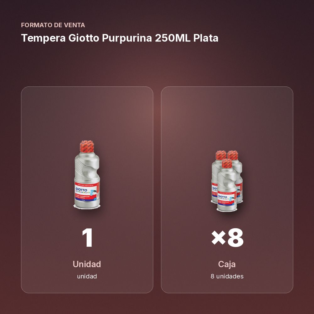 TEMPERA GIOTTO PURPURINA 250ML PLATA - formato de venta: caja de 8