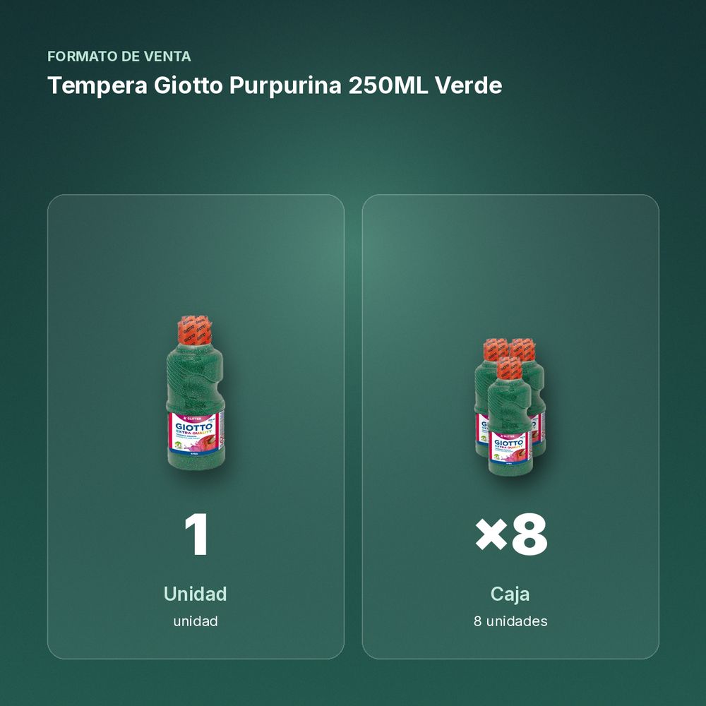 TEMPERA GIOTTO PURPURINA 250ML VERDE - formato de venta: caja de 8