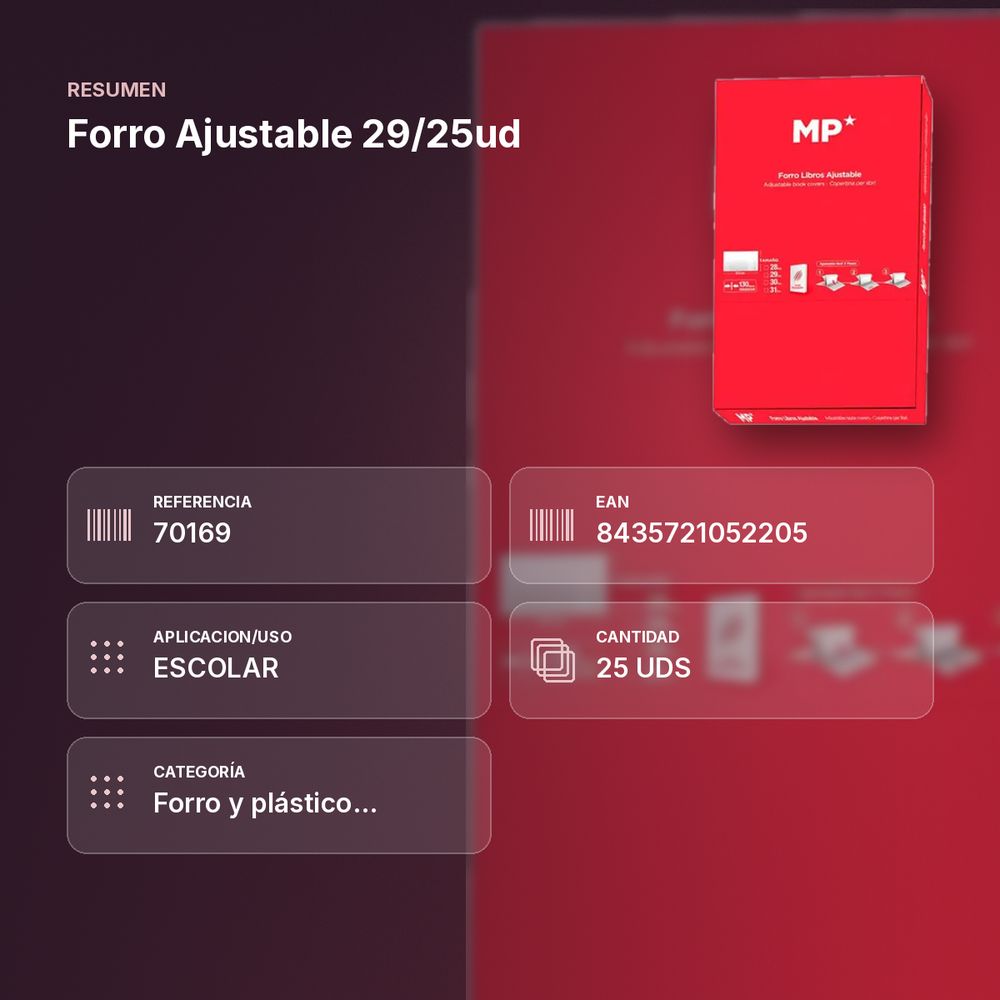 FORRO AJUSTABLE 29/25UD - resumen de atributos