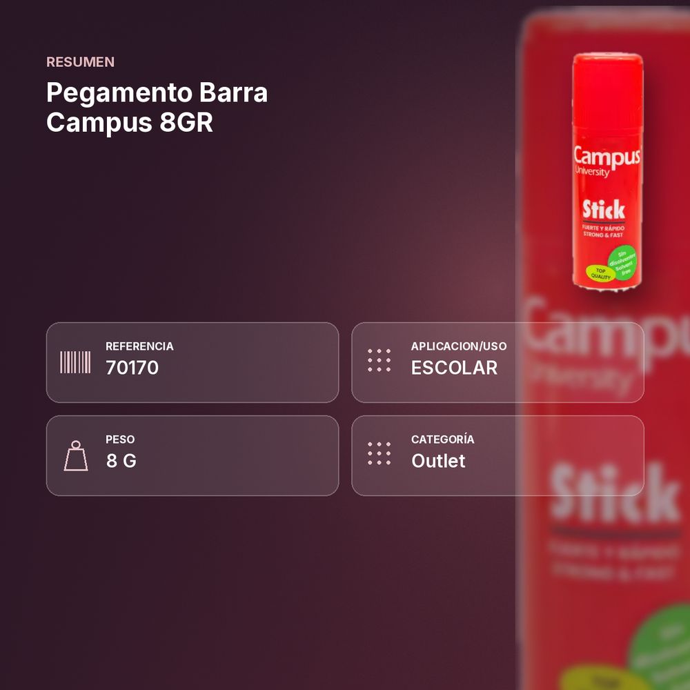 PEGAMENTO BARRA CAMPUS 8GR - resumen de atributos