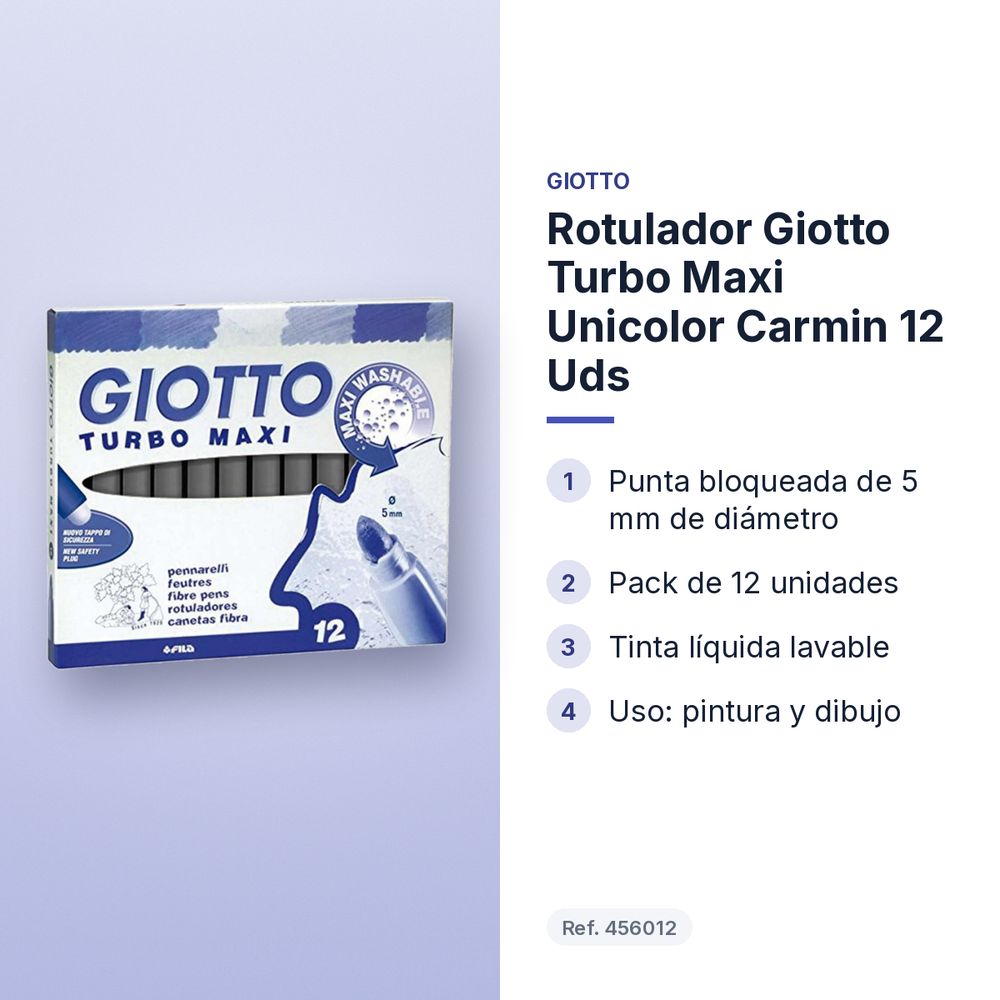 ROTULADOR GIOTTO TURBO MAXI UNICOLOR CARMIN 12 UDS  - características principales