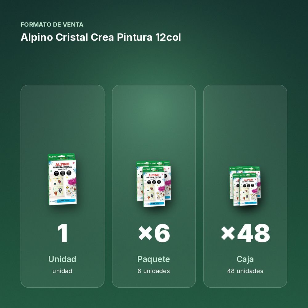 ALPINO CRISTAL CREA PINTURA 12COL - formato de venta: paquete de 6, caja de 48