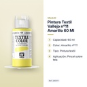 PINTURA TEXTIL VALLEJO Nº11 AMARILLO 60 ML  - características principales