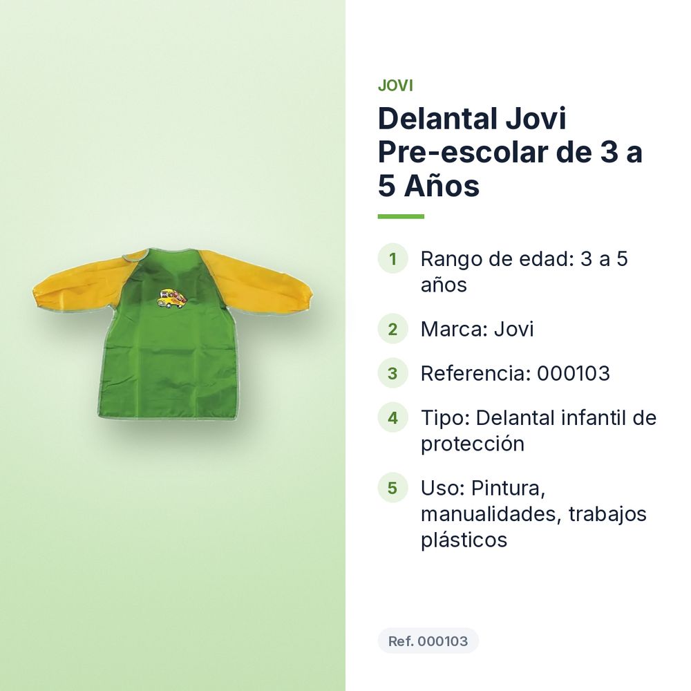 DELANTAL JOVI PRE-ESCOLAR DE 3 A 5 AÑOS  - características principales