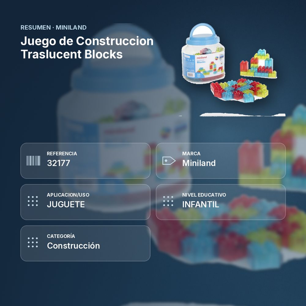 JUEGO DE CONSTRUCCION TRASLUCENT BLOCKS - resumen de atributos