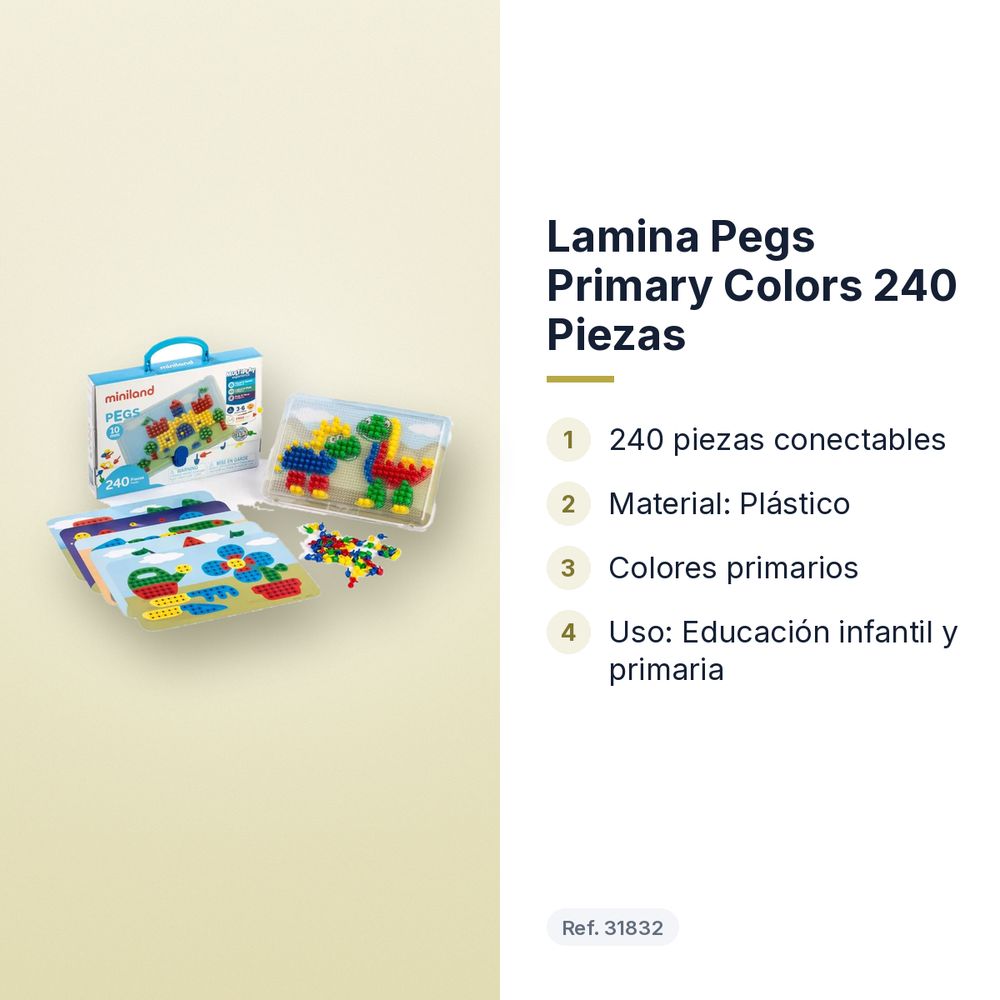LAMINA PEGS PRIMARY COLORS 240 PIEZAS - características principales