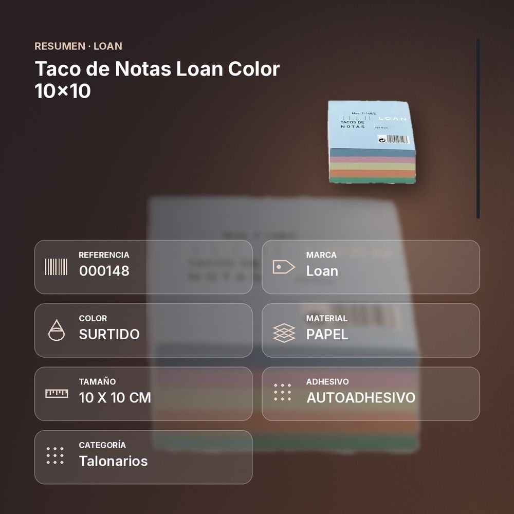 TACO DE NOTAS LOAN COLOR 10X10  - resumen de atributos