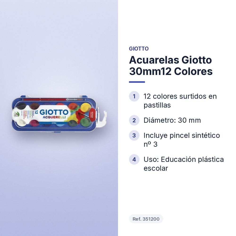 ACUARELAS GIOTTO  30MM12 COLORES  - características principales