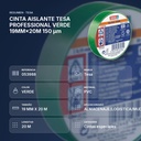 CINTA AISLANTE TESA PROFESSIONAL VERDE 19MM×20M 150 µm  - resumen de atributos