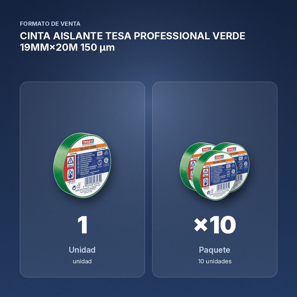 CINTA AISLANTE TESA PROFESSIONAL VERDE 19MM×20M 150 µm  - formato de venta: paquete de 10