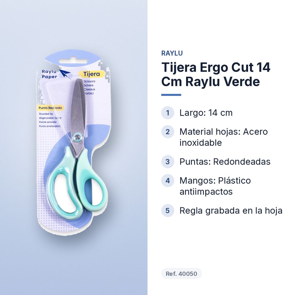 TIJERA ERGO CUT 14 CM RAYLU VERDE - características principales