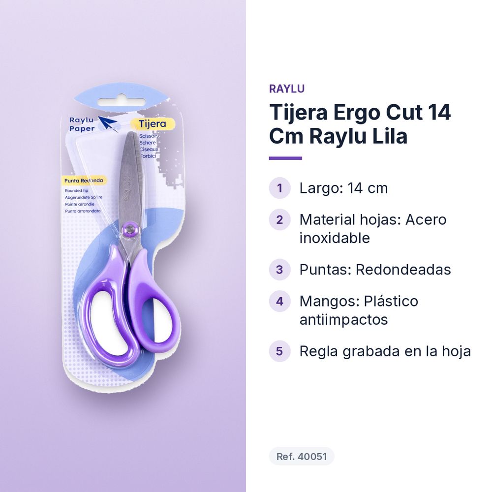 TIJERA ERGO CUT 14 CM RAYLU LILA - características principales