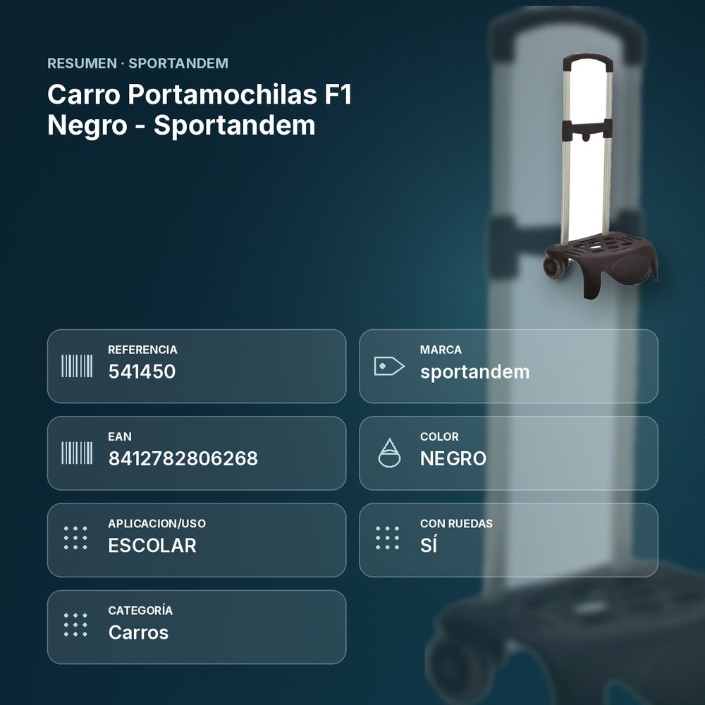 CARRO PORTAMOCHILAS F1 NEGRO - SPORTANDEM - resumen de atributos