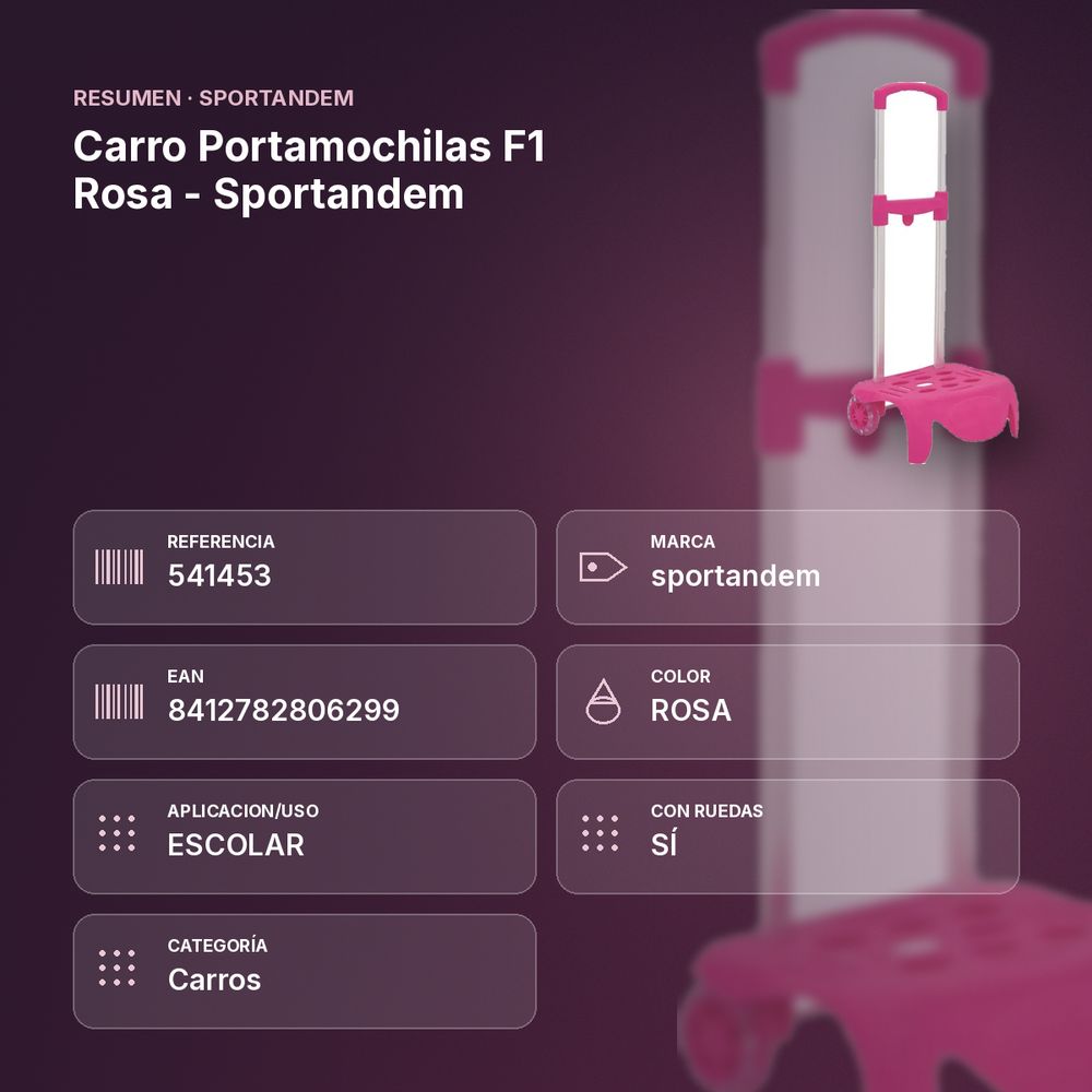 CARRO PORTAMOCHILAS F1 ROSA - SPORTANDEM - resumen de atributos