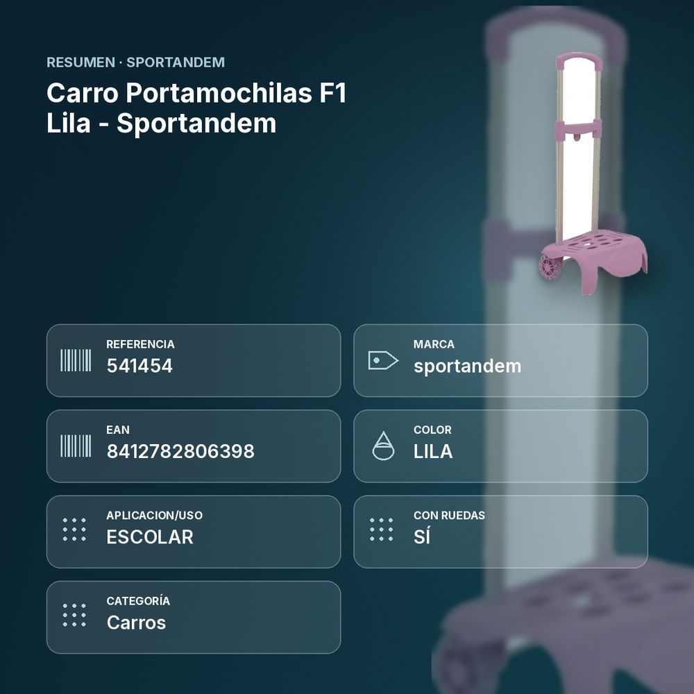 CARRO PORTAMOCHILAS F1 LILA - SPORTANDEM - resumen de atributos