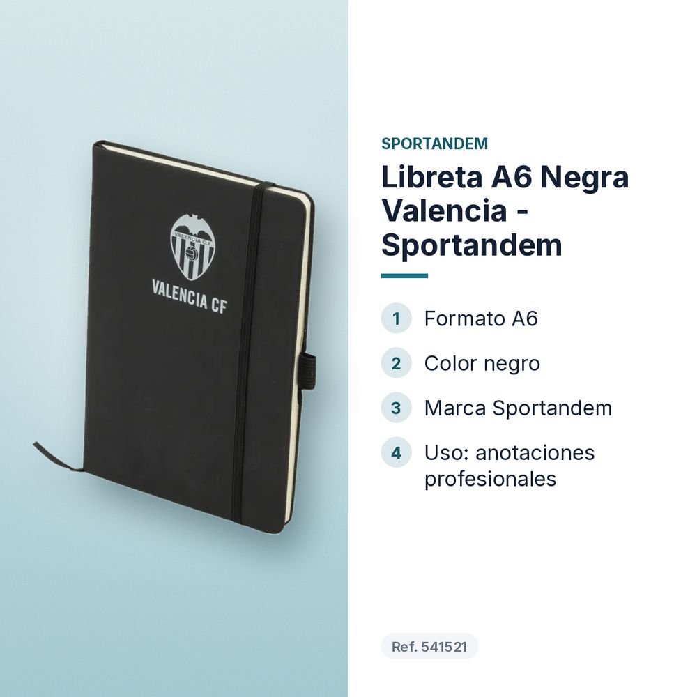 LIBRETA A6 NEGRA VALENCIA - SPORTANDEM - características principales