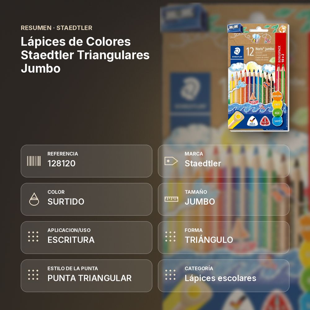 LÁPICES DE COLORES STAEDTLER TRIANGULARES JUMBO - resumen de atributos