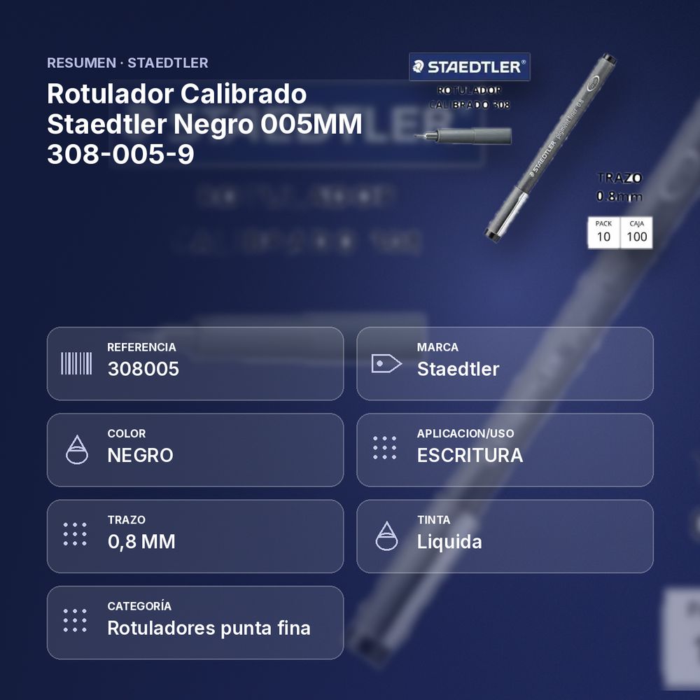 ROTULADOR CALIBRADO STAEDTLER NEGRO 005MM 308-005-9  - resumen de atributos