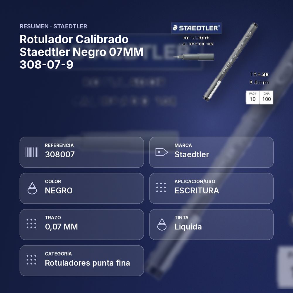 ROTULADOR CALIBRADO STAEDTLER NEGRO 07MM 308-07-9   - resumen de atributos