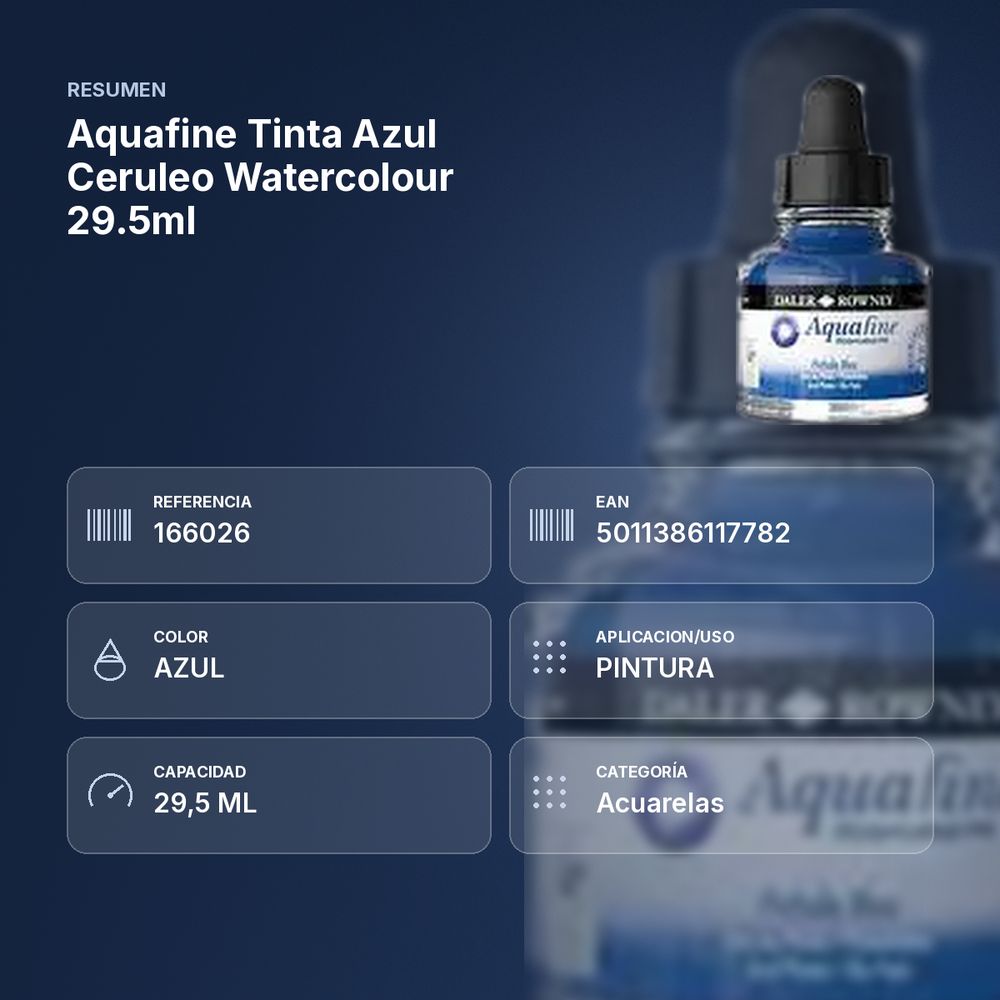 AQUAFINE TINTA AZUL CERULEO WATERCOLOUR 29.5ML   - resumen de atributos