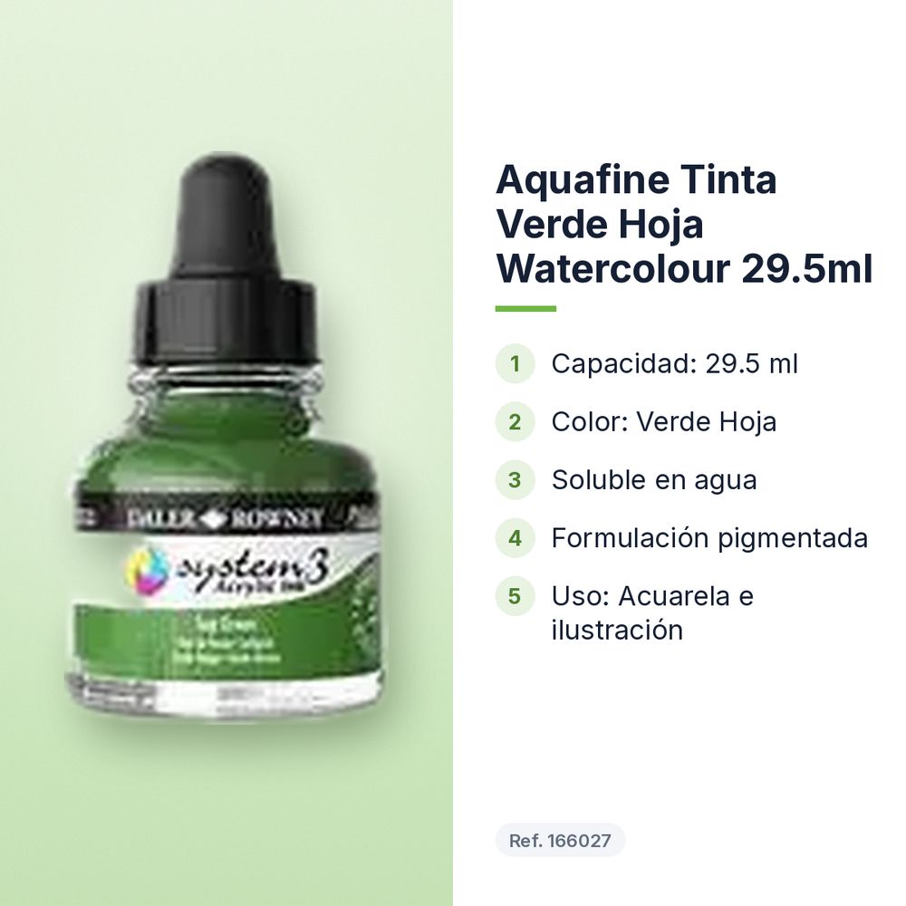 AQUAFINE TINTA VERDE HOJA WATERCOLOUR 29.5ML  - características principales