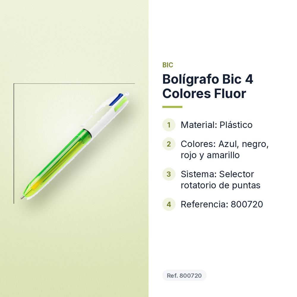 BOLÍGRAFO BIC 4 COLORES FLUOR - características principales