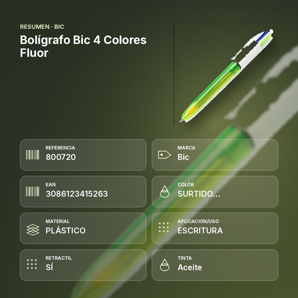 BOLÍGRAFO BIC 4 COLORES FLUOR - resumen de atributos
