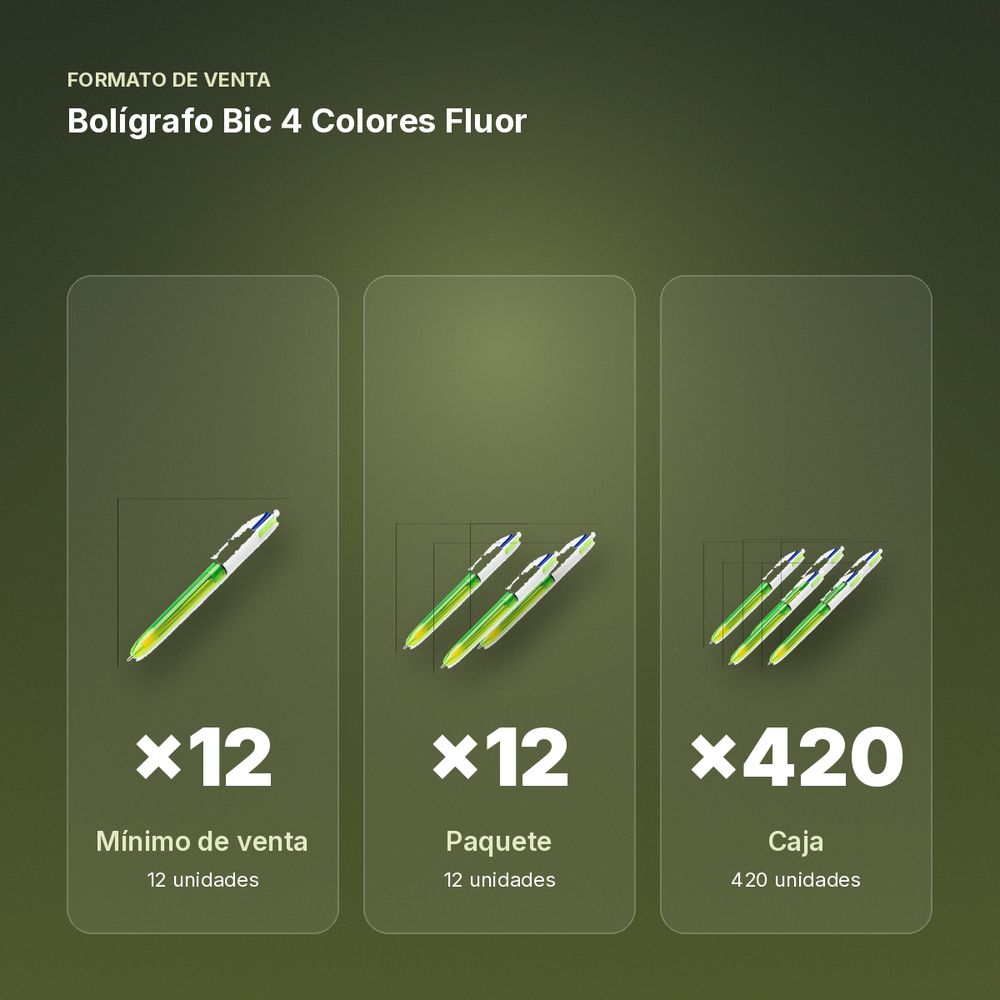 BOLÍGRAFO BIC 4 COLORES FLUOR - formato de venta: paquete de 12, caja de 420