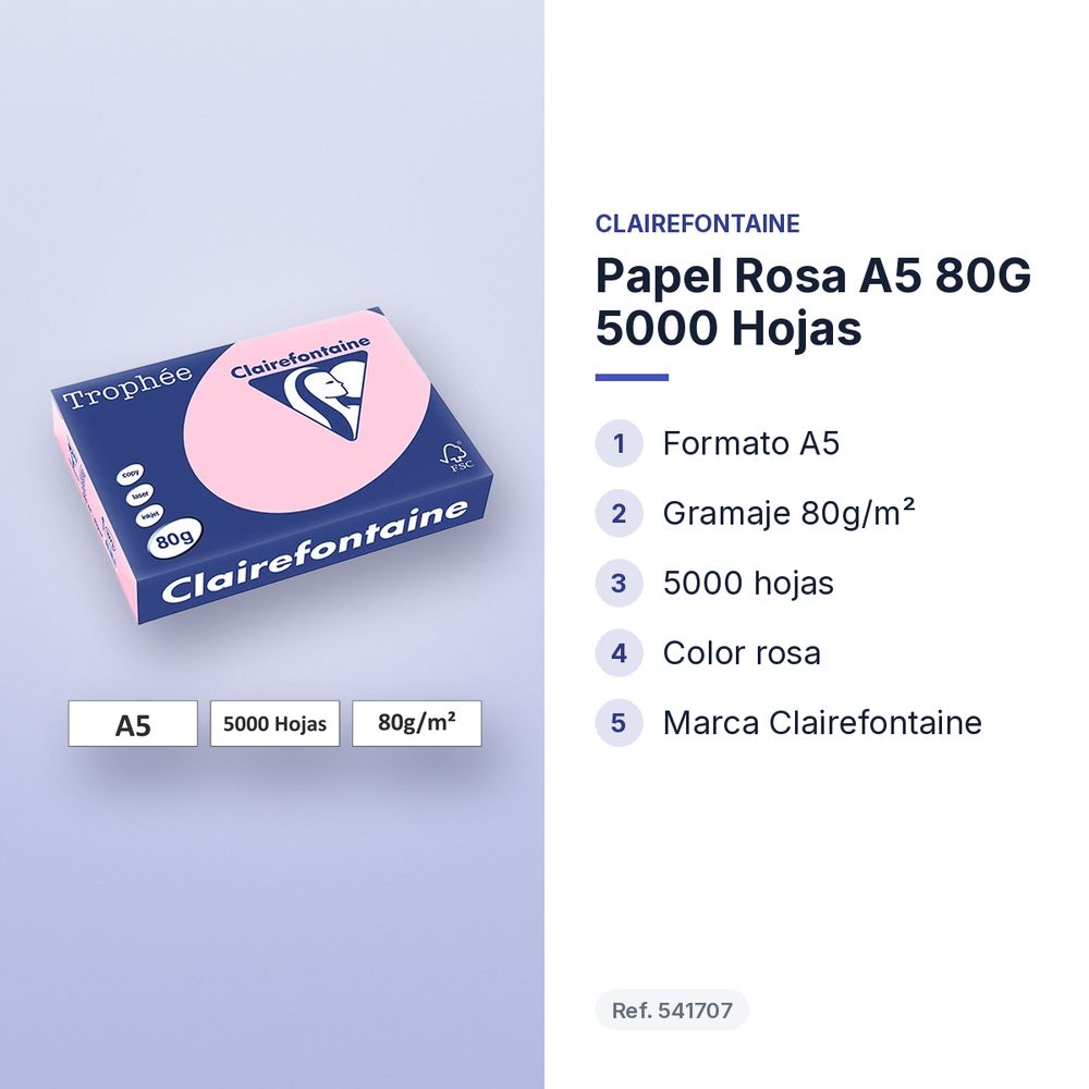 PAPEL ROSA A5 80G 5000 HOJAS - características principales