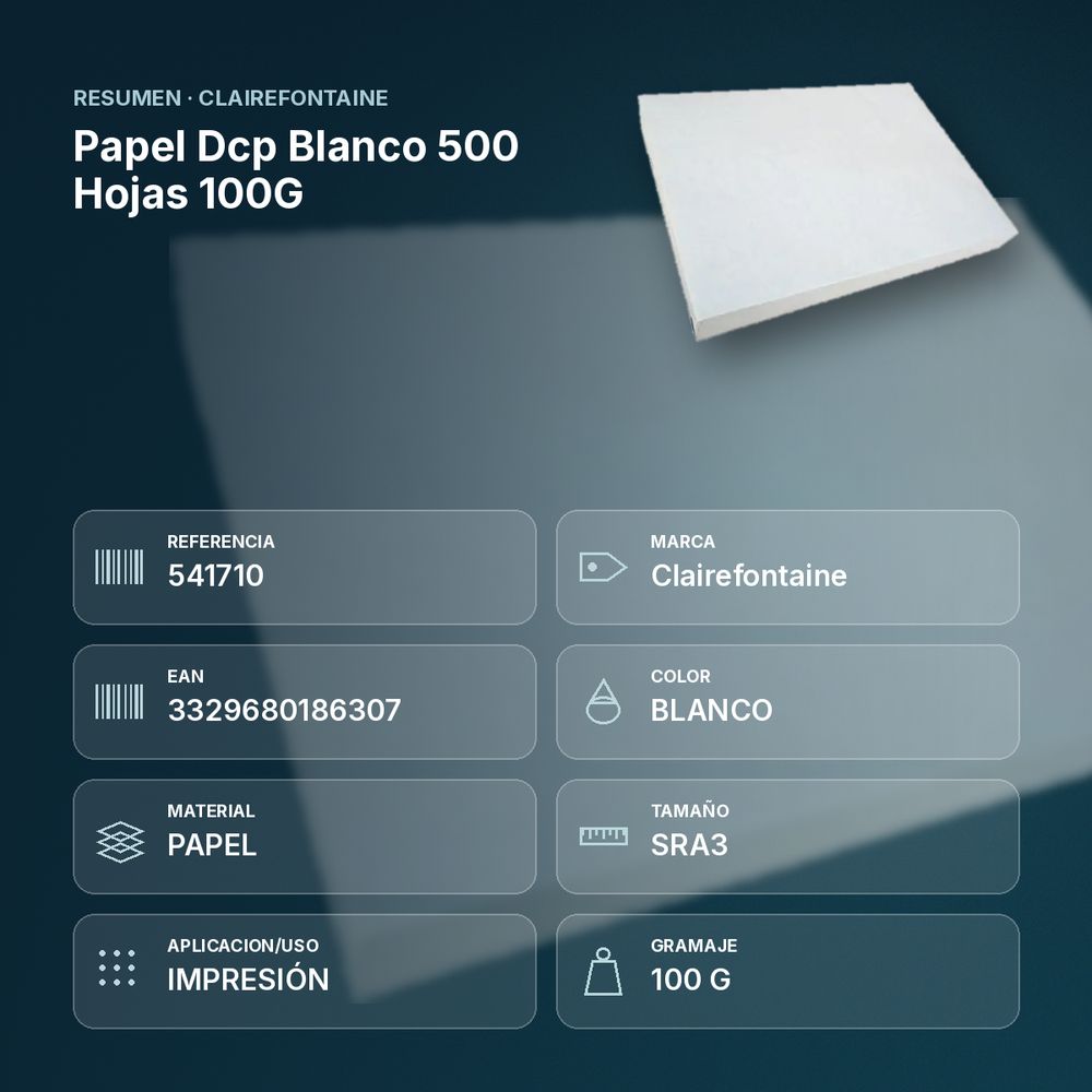 PAPEL DCP BLANCO 500 HOJAS 100G - resumen de atributos