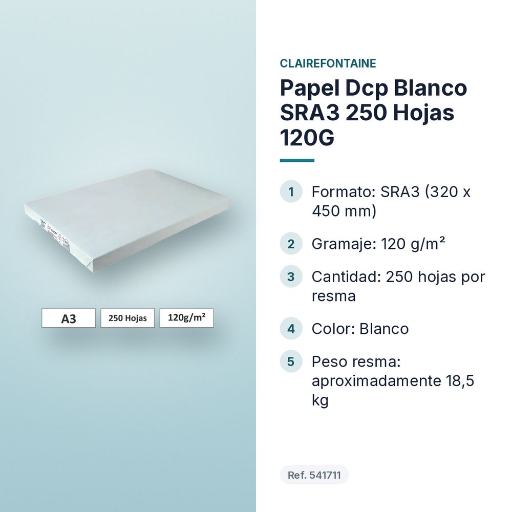 PAPEL DCP BLANCO SRA3 250 HOJAS 120G - características principales