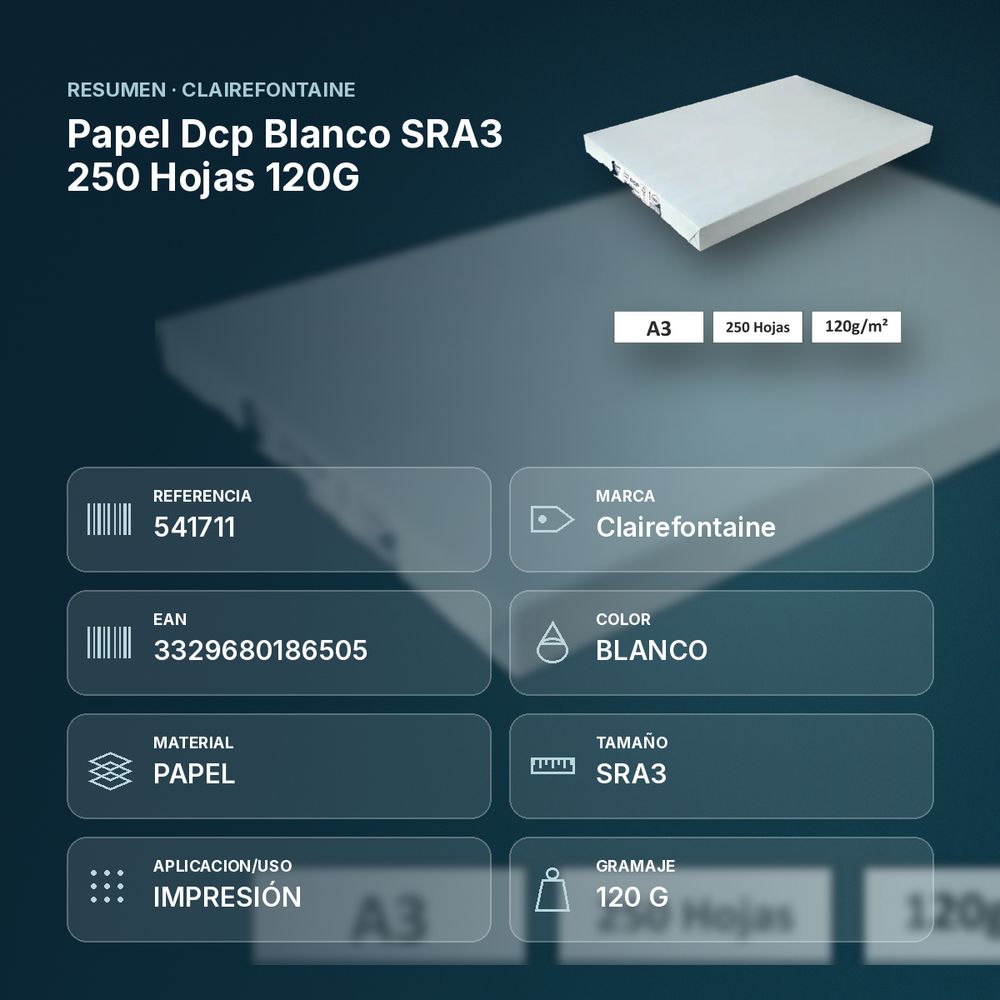 PAPEL DCP BLANCO SRA3 250 HOJAS 120G - resumen de atributos
