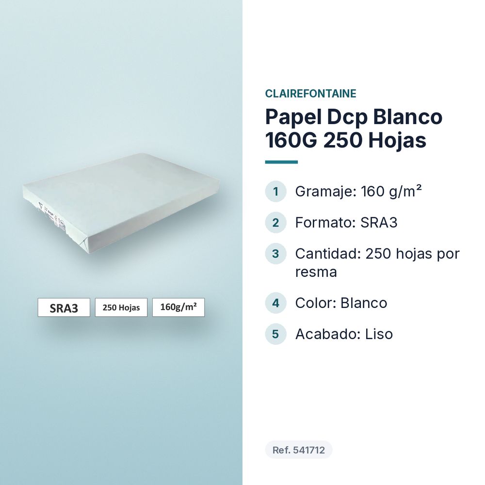 PAPEL DCP BLANCO 160G 250 HOJAS  - características principales