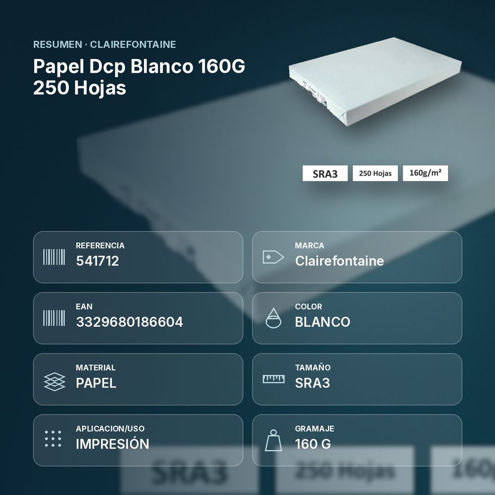 PAPEL DCP BLANCO 160G 250 HOJAS  - resumen de atributos