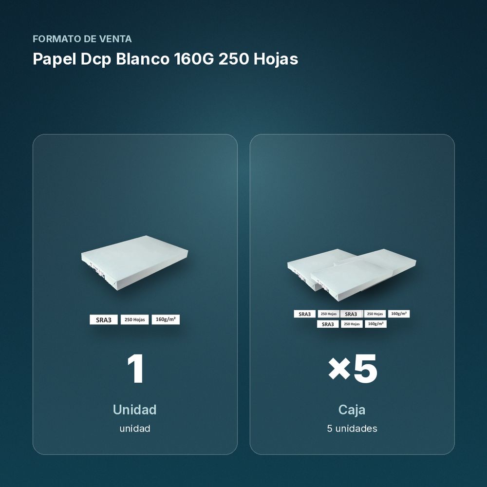 PAPEL DCP BLANCO 160G 250 HOJAS  - formato de venta: caja de 5