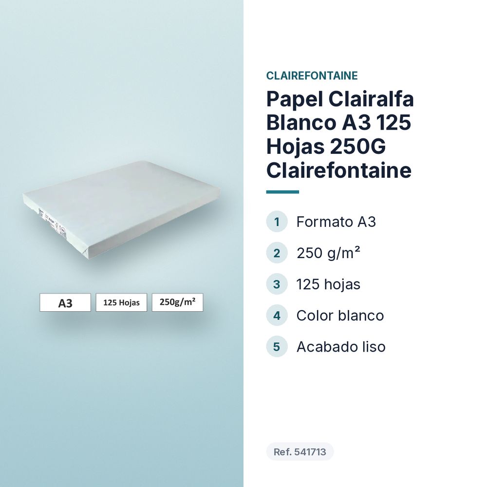 PAPEL CLAIRALFA BLANCO A3 125 HOJAS 250G CLAIREFONTAINE - características principales