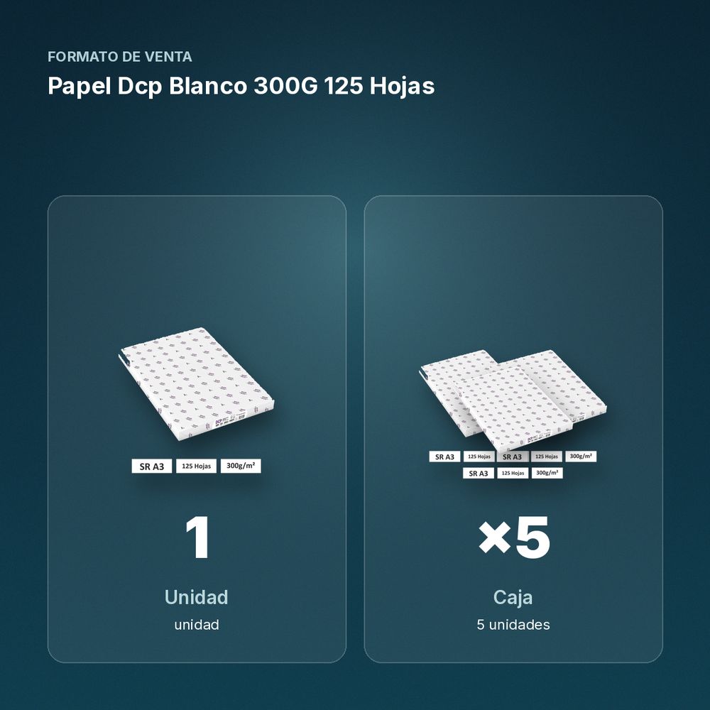 PAPEL DCP BLANCO 300G 125 HOJAS - formato de venta: caja de 5