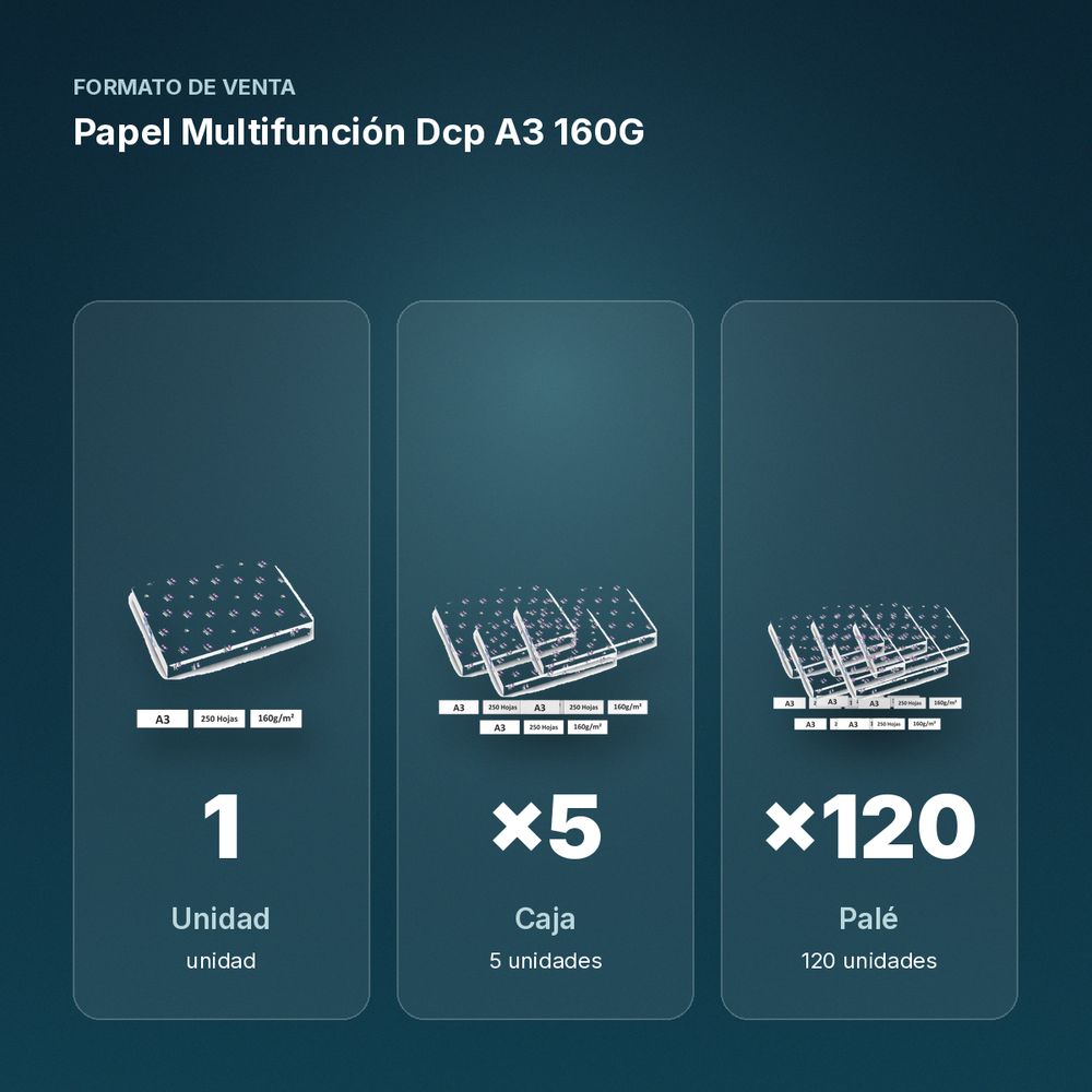PAPEL MULTIFUNCIÓN DCP A3 160G  - formato de venta: caja de 5, palé de 120