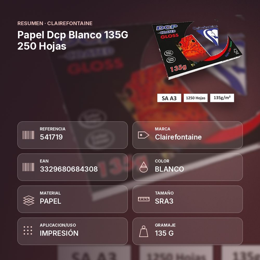PAPEL DCP BLANCO 135G 250 HOJAS  - resumen de atributos