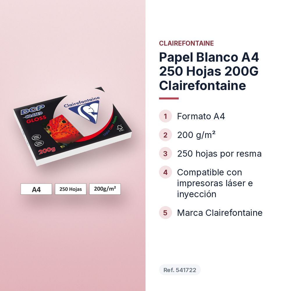 PAPEL BLANCO A4 250 HOJAS 200G CLAIREFONTAINE - características principales
