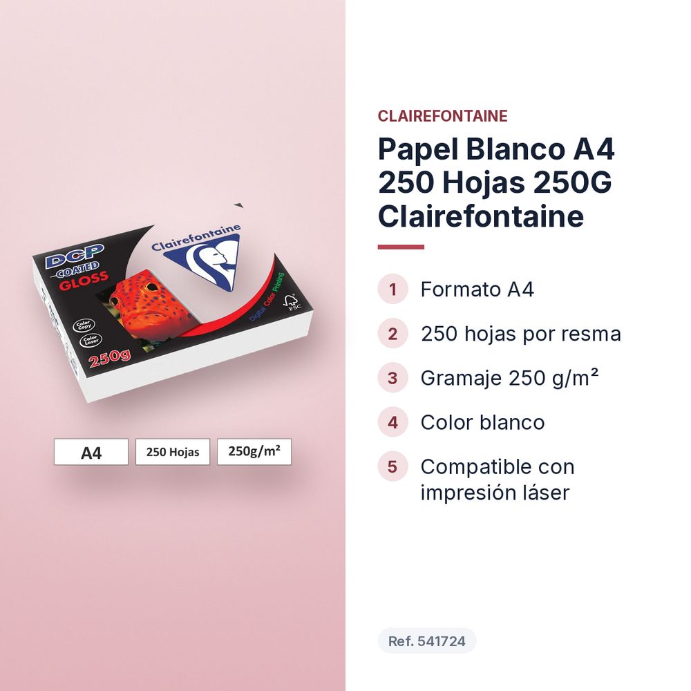 PAPEL BLANCO A4 250 HOJAS 250G CLAIREFONTAINE - características principales