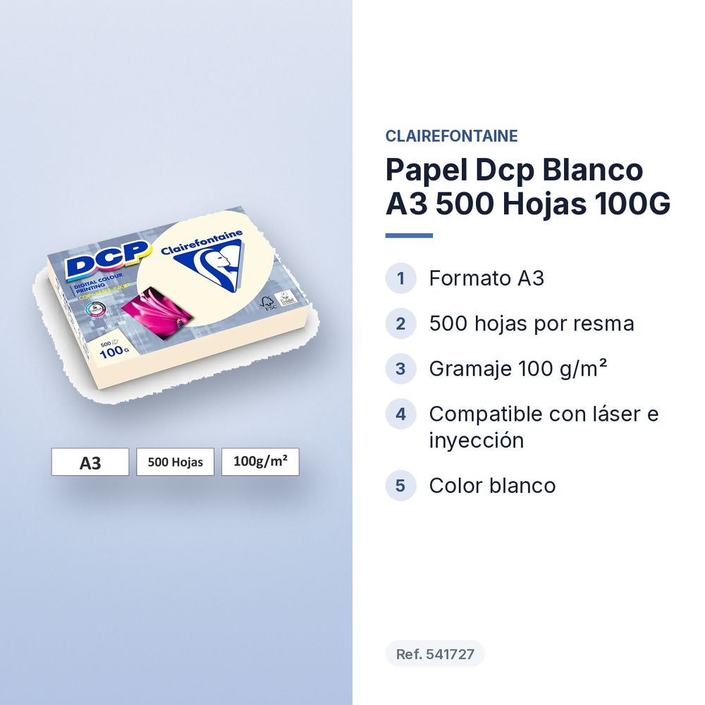 PAPEL DCP BLANCO A3 500 HOJAS 100G  - características principales
