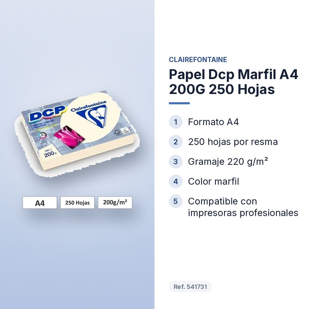PAPEL DCP MARFIL A4 200G 250 HOJAS - características principales