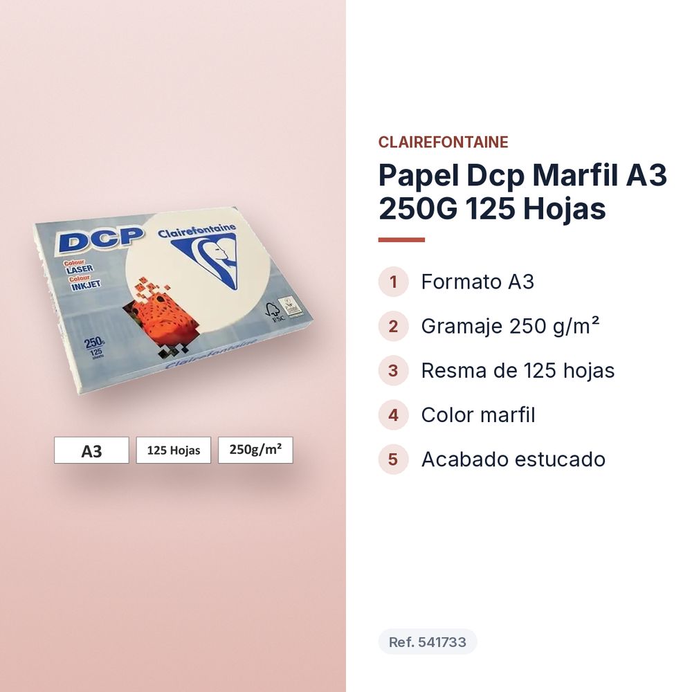 PAPEL DCP MARFIL A3 250G 125 HOJAS  - características principales