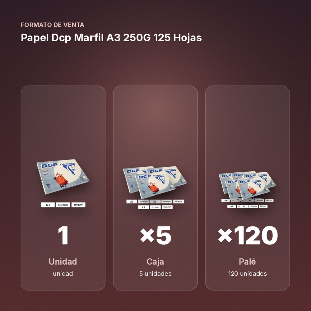 PAPEL DCP MARFIL A3 250G 125 HOJAS  - formato de venta: caja de 5, palé de 120