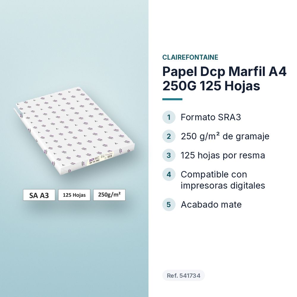 PAPEL DCP MARFIL A4 250G 125 HOJAS  - características principales